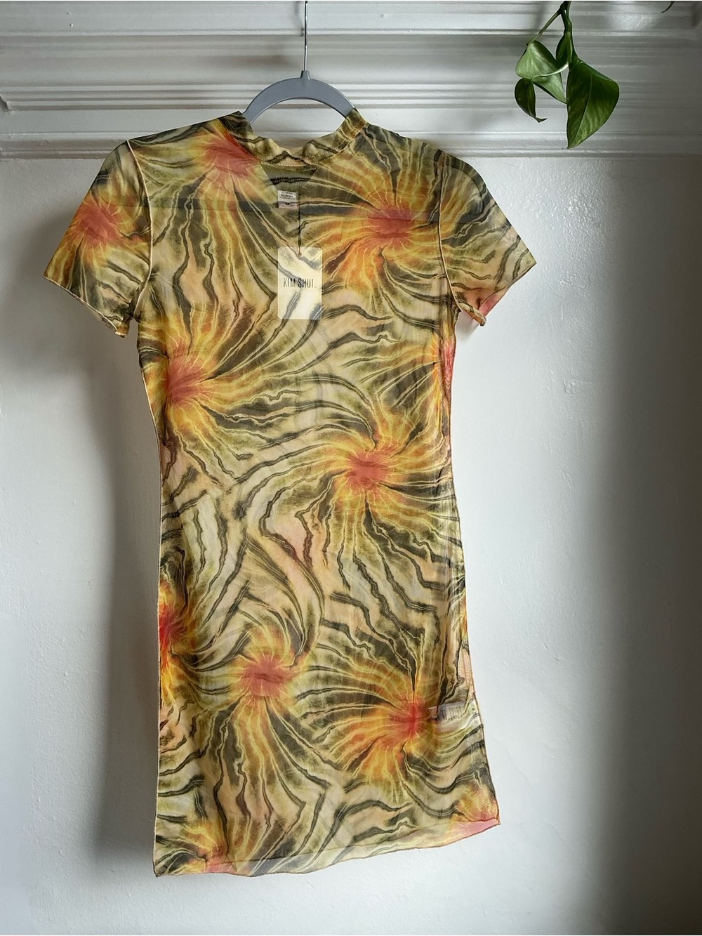 Kim Shui NWT Sheer Abstract Floral Print Short Sleeve Mini Dress Size M